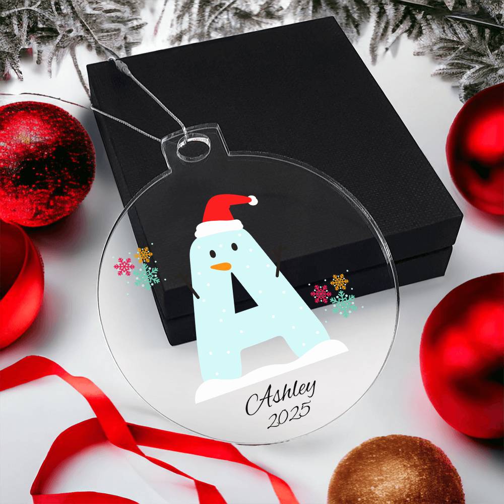 Snowman Initial and Name Ornament for Kids