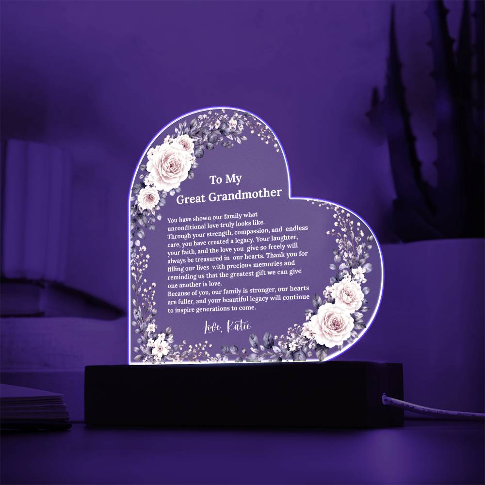 Great Grandma Acrylic Heart Plaque Gift