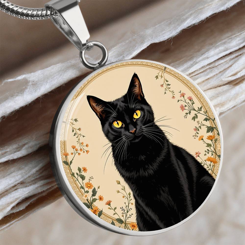 Personalized Black Cat Pendant Necklace