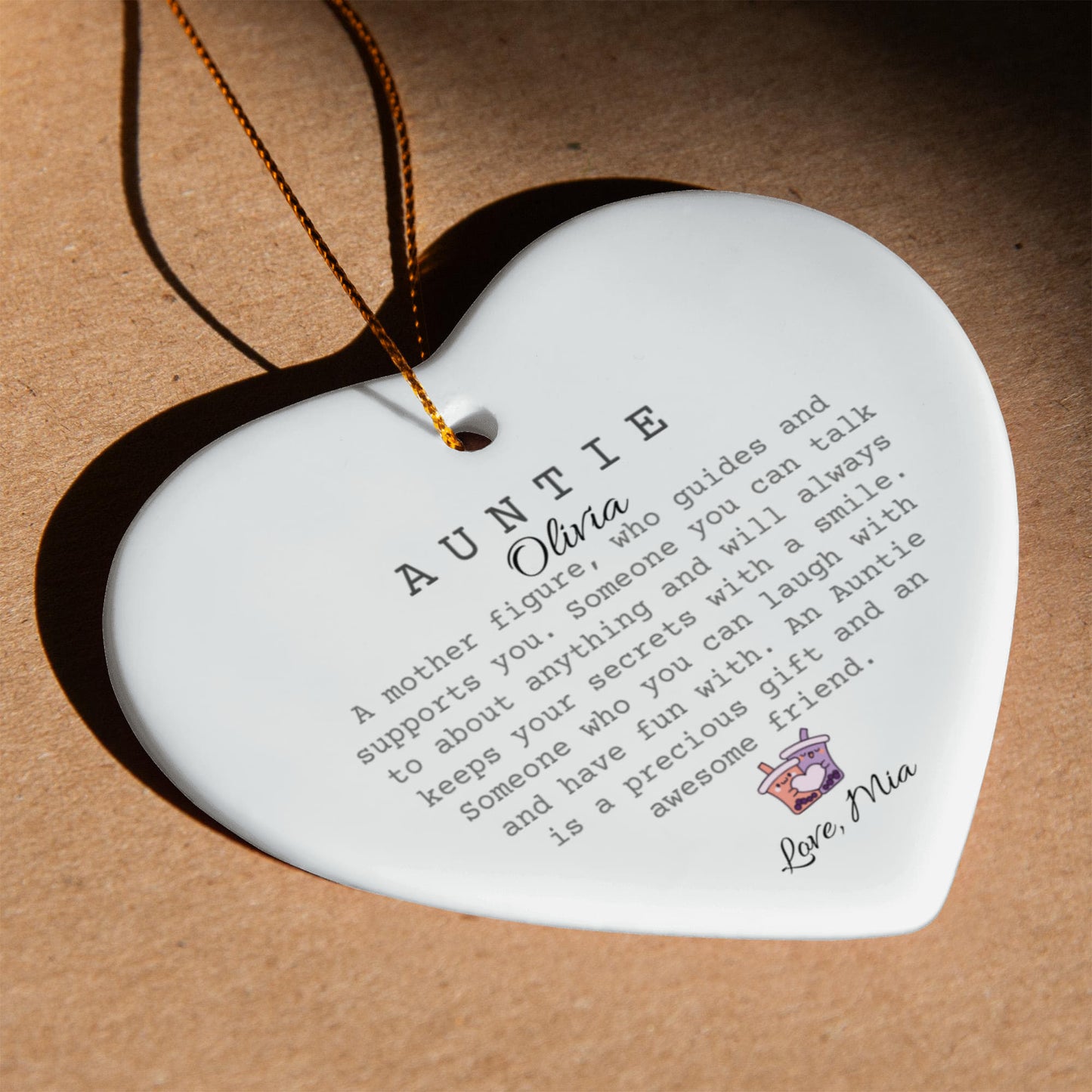 Auntie Ceramic Heart Ornament