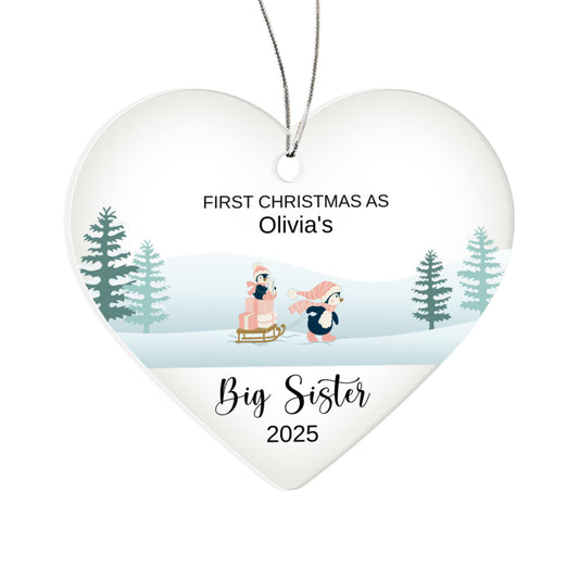 Big Brother or Sister Acrylic Heart Ornament for New Baby