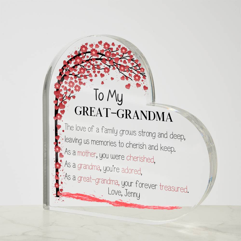 Mother's Day Gift for Great-grandma, Grammy Gift, Heart Acrylic Plaque