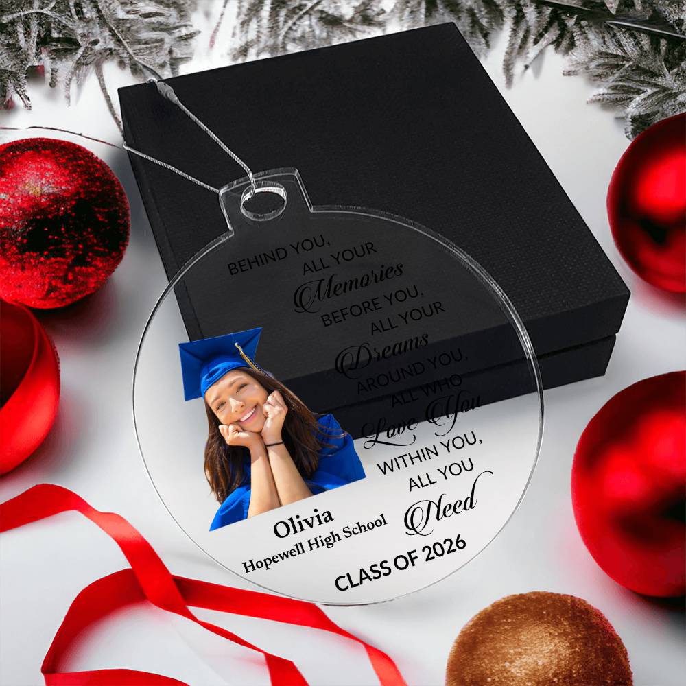 Graduation Photo Ornament 2025 2026, Personalized Graduation Keepsake, Class of 2025 2026 Gift, High School Grad Gift