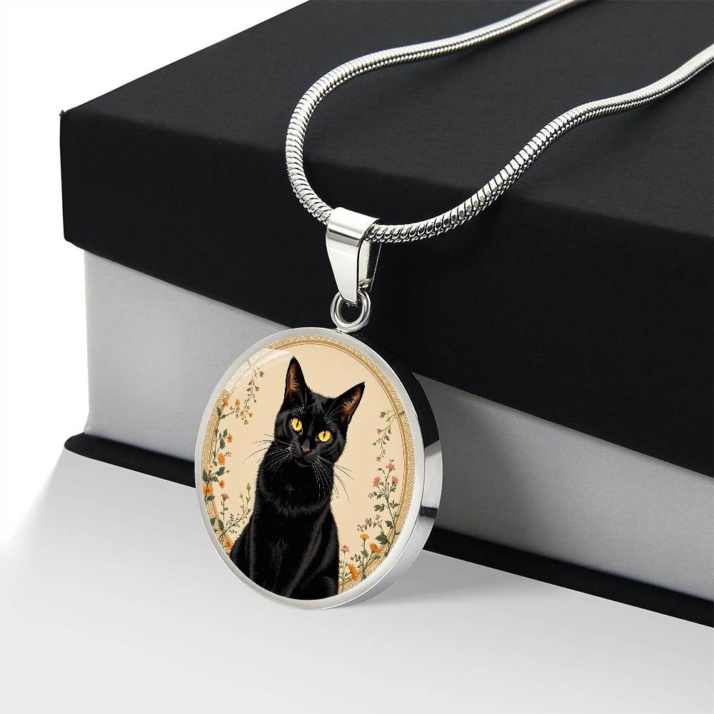 Personalized Black Cat Pendant Necklace