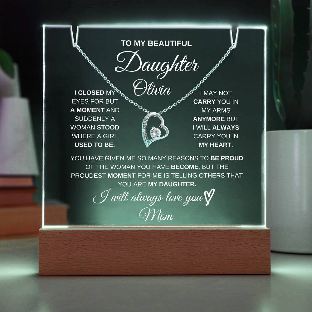 Daughter Heart Necklace & Lighted Jewelry Holder Plaque