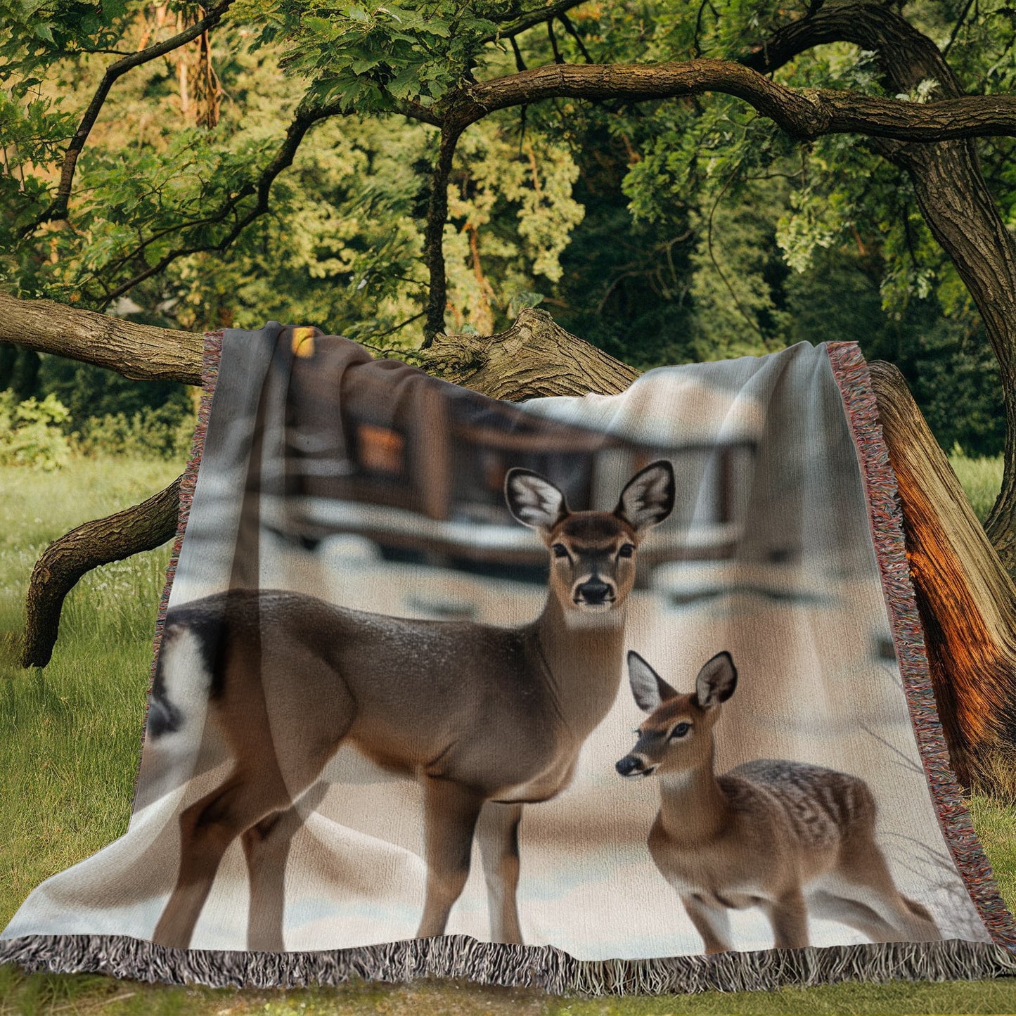 Deer and Fawn Woven Blanket