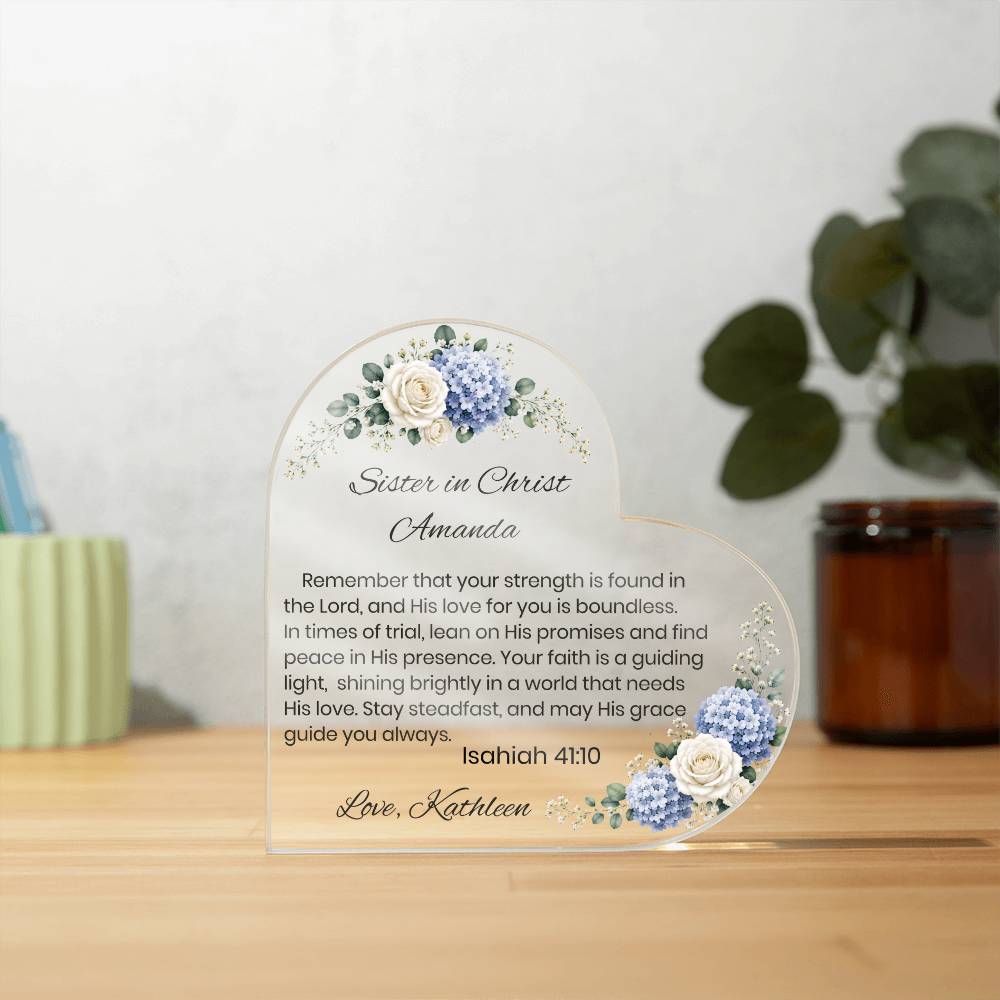 Personalized Sister in Christ Plaque, Bible Verse Acrylic Heart, Christian Friend Gift, Floral Scripture Keepsake, Faith Gift for Her