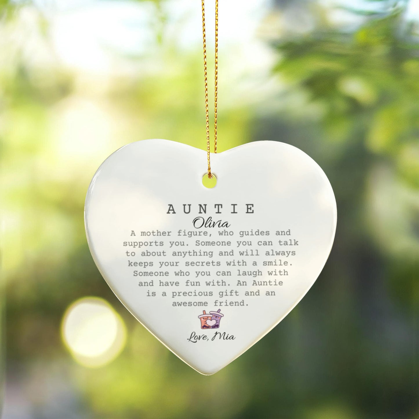 Auntie Ceramic Heart Ornament