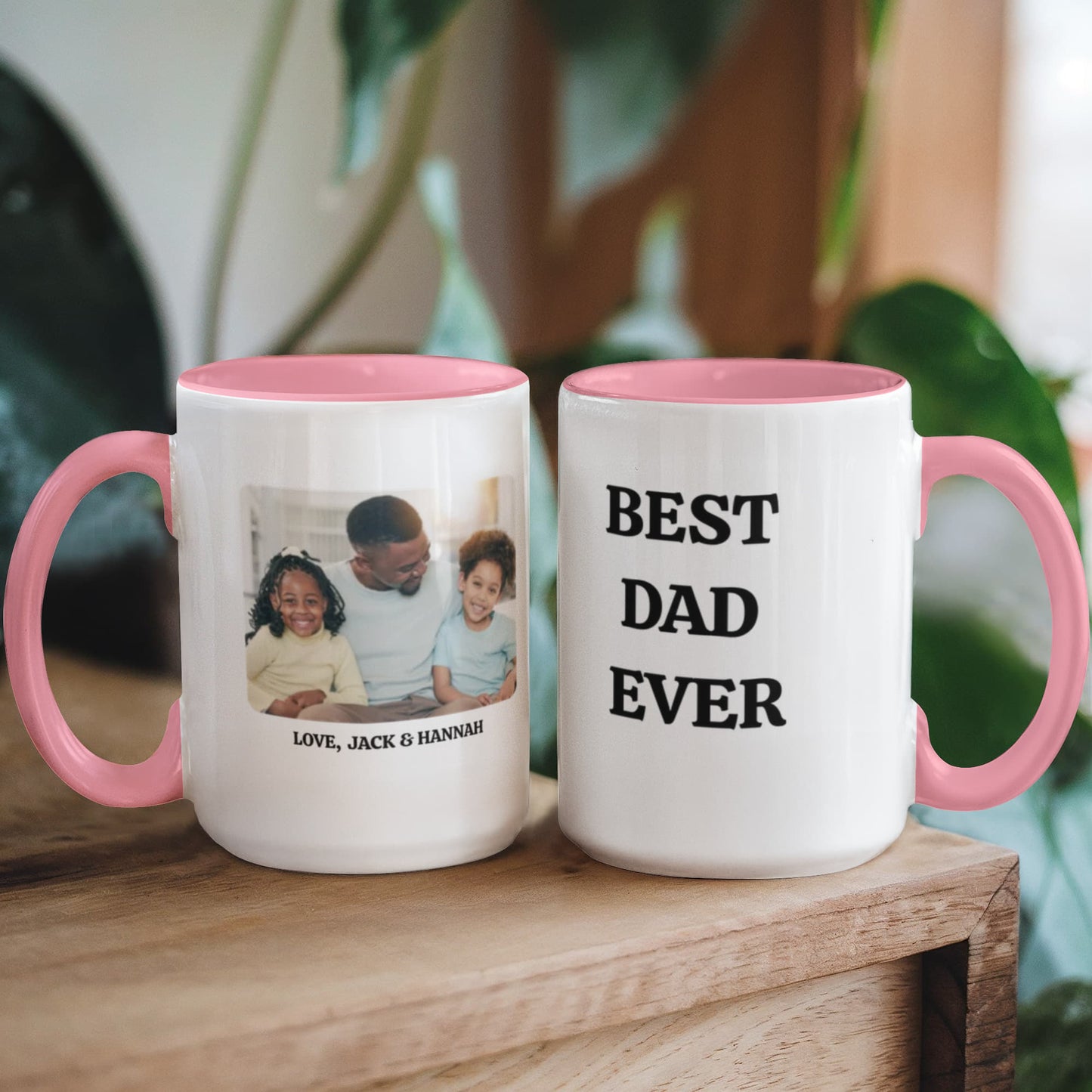 Personalized Dad Photo Mug, Best Dad Ever Coffee Cup, Father's Day Gift, Custom Photo Mug for Dad, Two-Tone Ceramic Mug