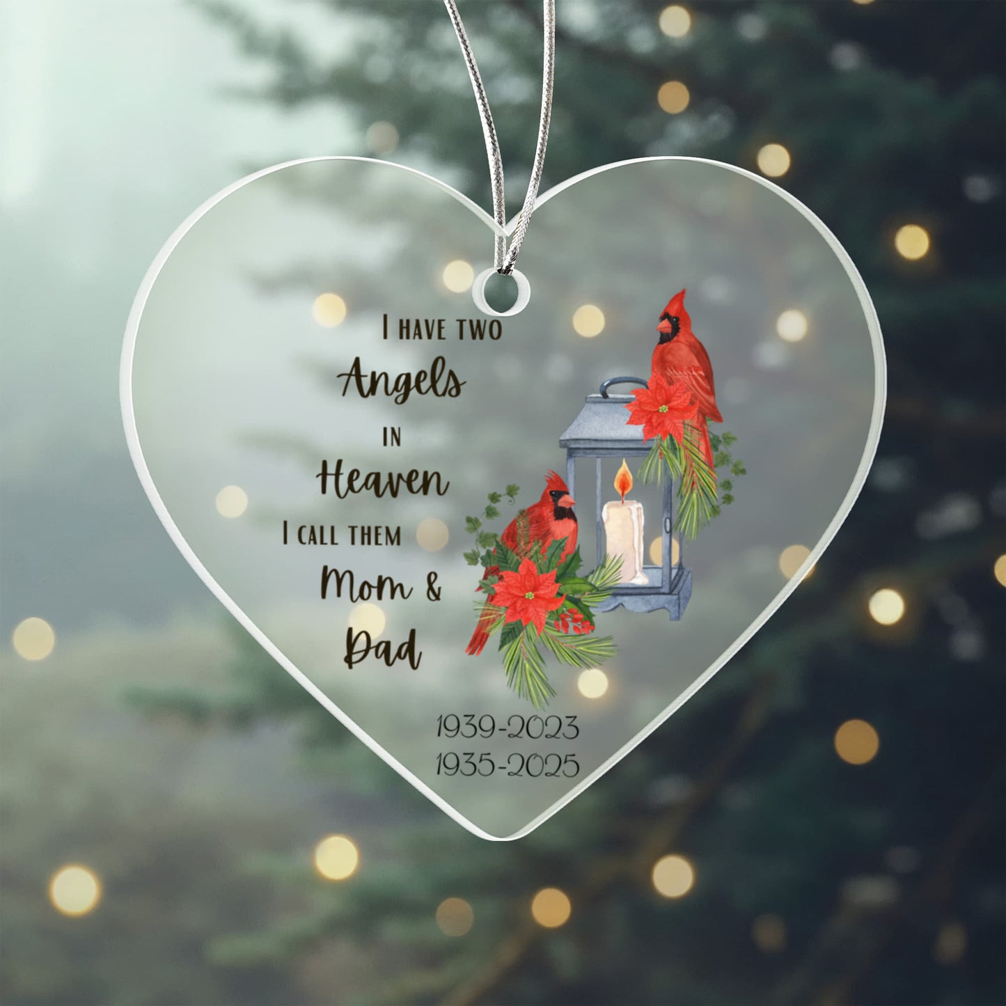 Angel Remembrance Ornaments Loss of Parents Acrylic Heart Ornament