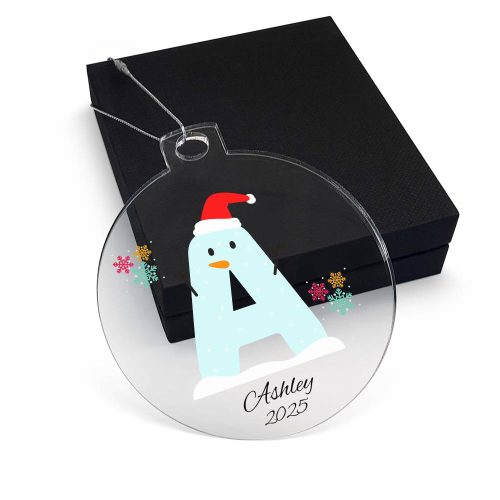 Snowman Initial and Name Ornament for Kids