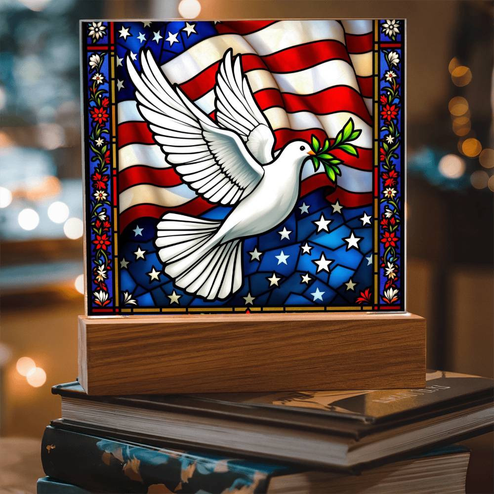 Peace Dove Memorial Flag Lighted Plaque