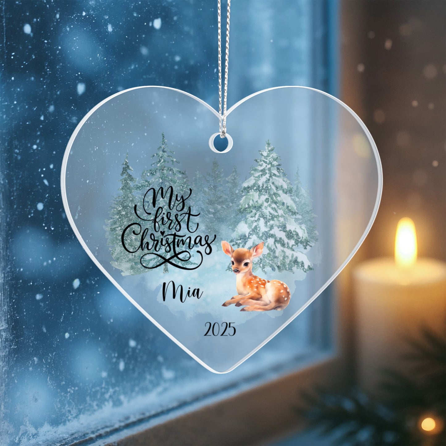 Woodland Deer Acrylic Heart Ornament