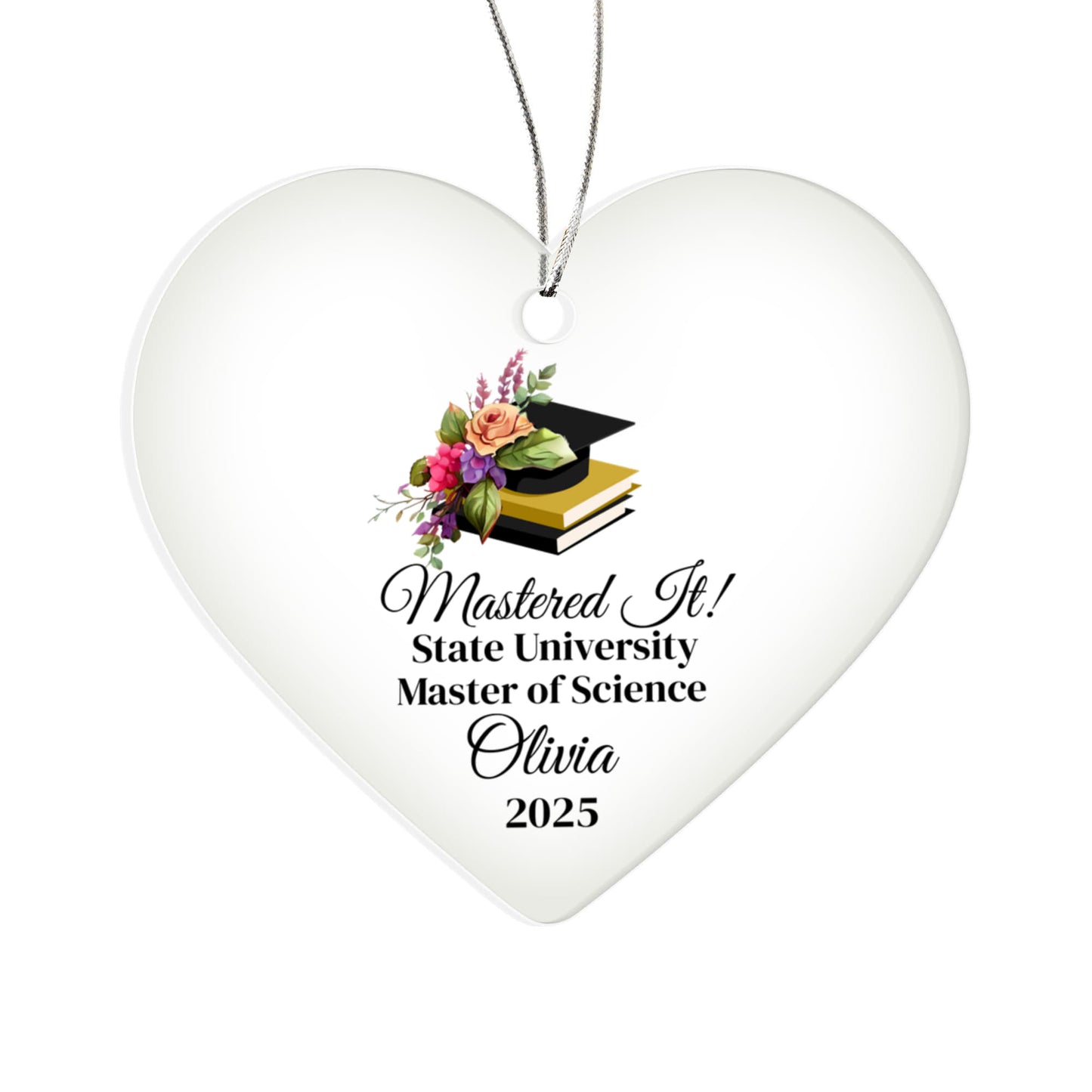 Masters Degree Graduation Acrylic Heart Ornament