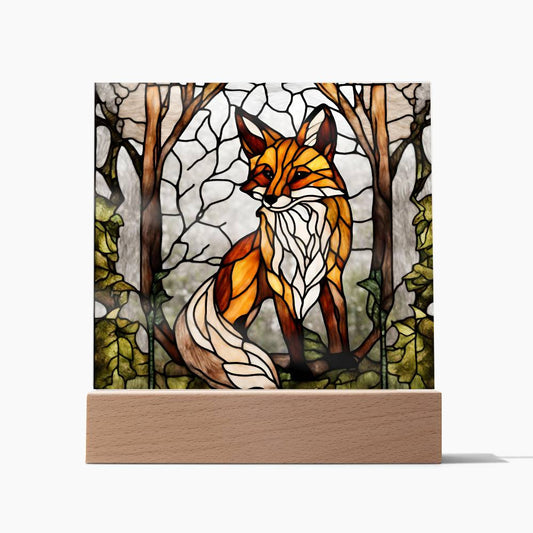 Fox In The Woods Faux Stained Glass Acrylic Plaque Giftt