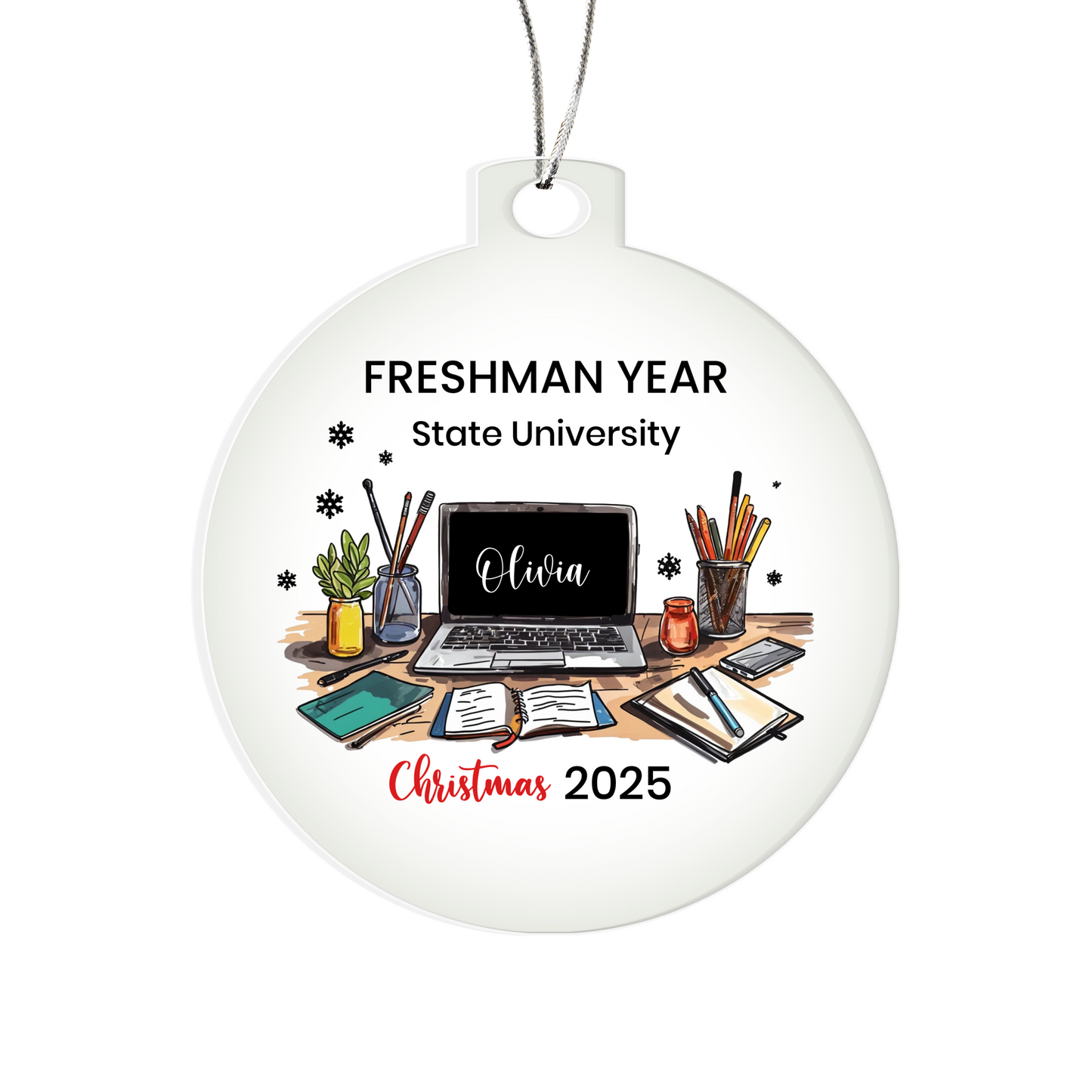 Personalized College Ornament, Freshman Year Christmas Decor, Custom College Gift, College Keepsake Ornament, Unique Student Gift, Acrylic Ornament