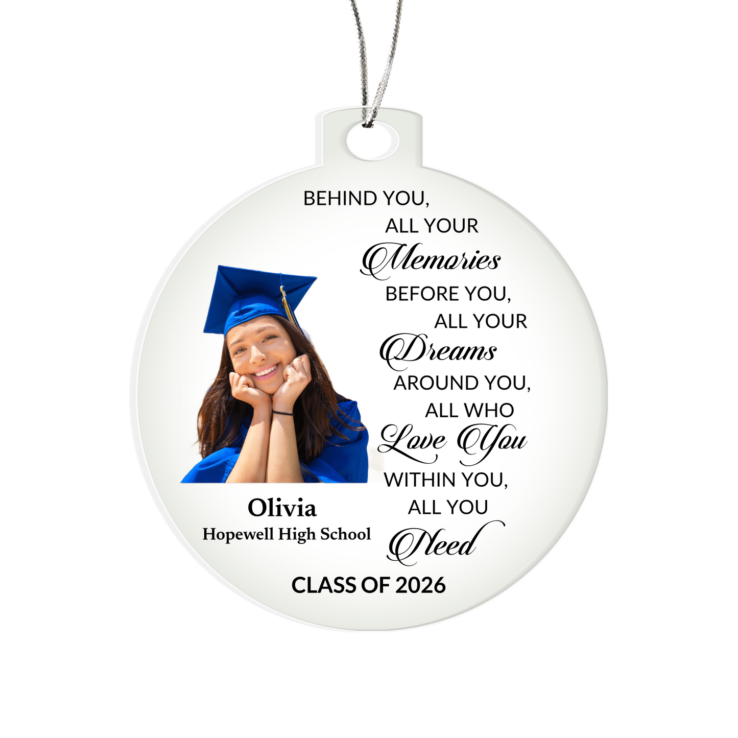Graduation Photo Ornament 2025 2026, Personalized Graduation Keepsake, Class of 2025 2026 Gift, High School Grad Gift