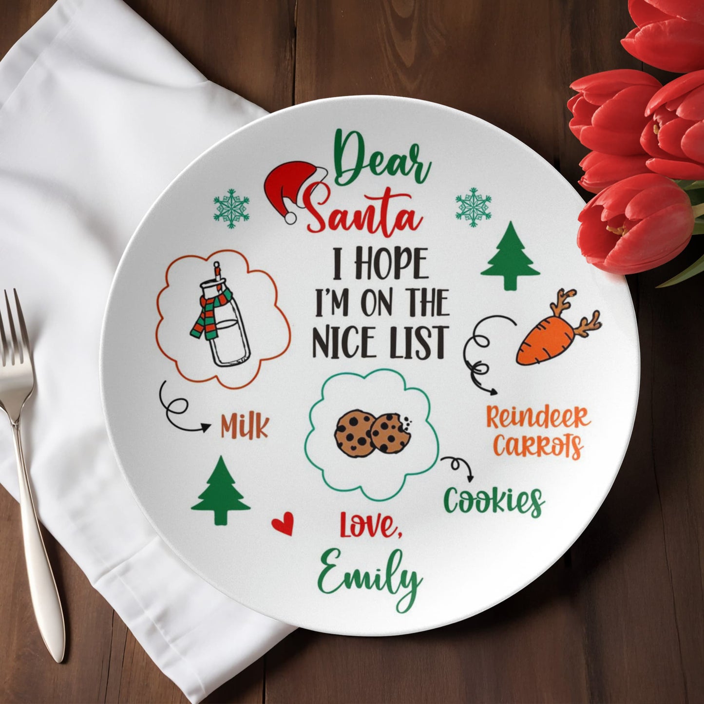 Personalized Santa Cookie and Milk Serving Plate