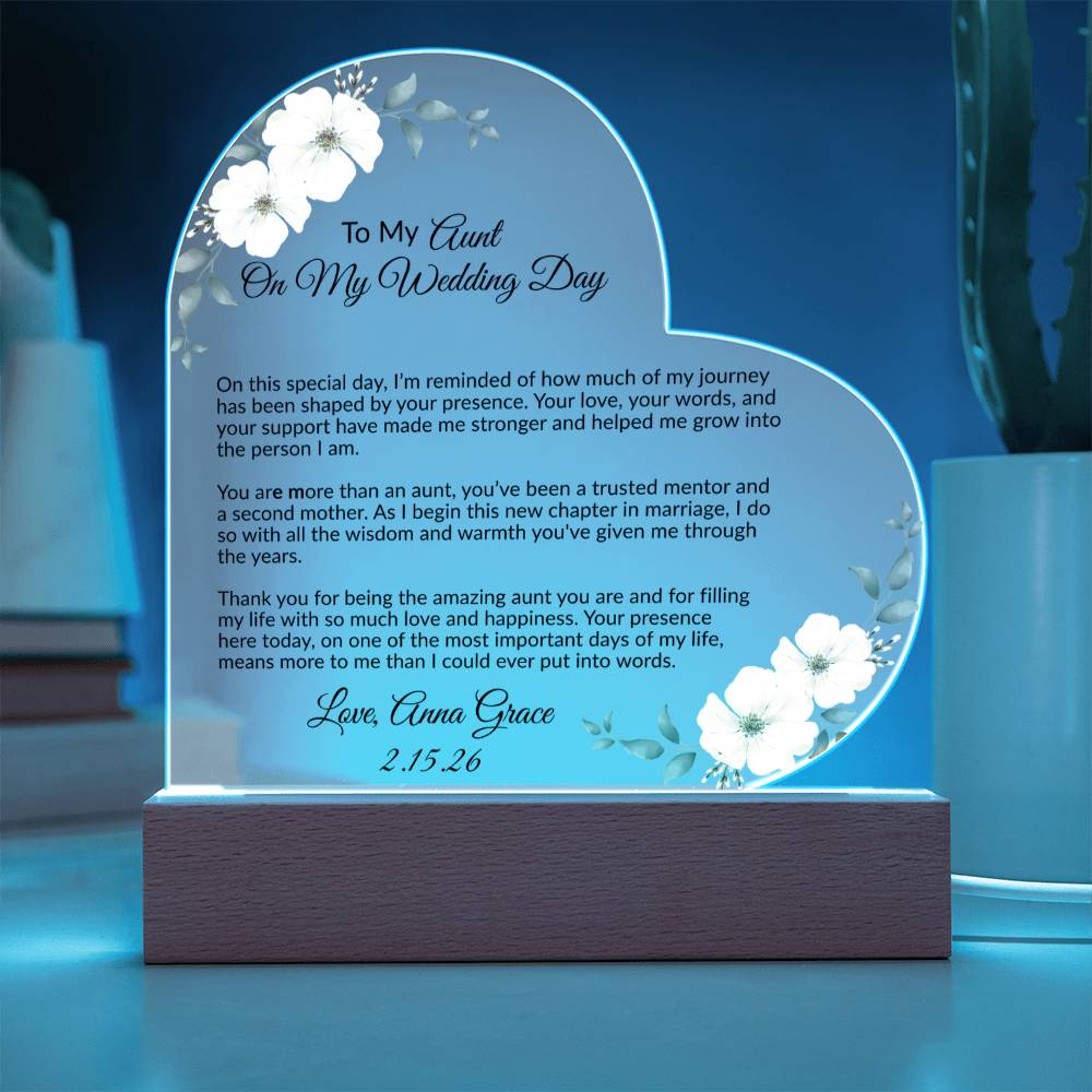 To My Aunt on My Wedding Day Acrylic Heart Plaque