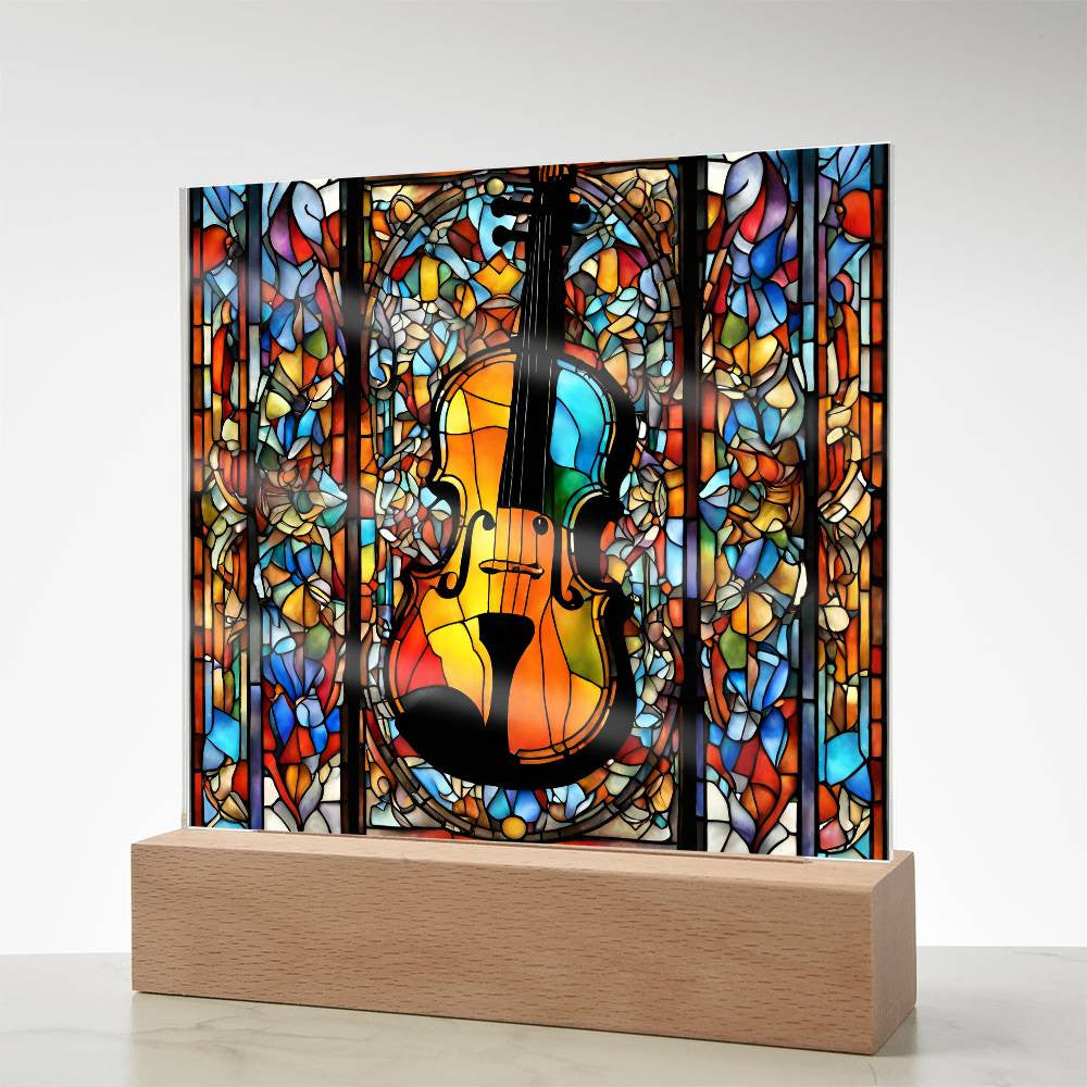 LED Musician Gift Faux Stained Glass Violin Perfect Birthday Present for Music Lovers