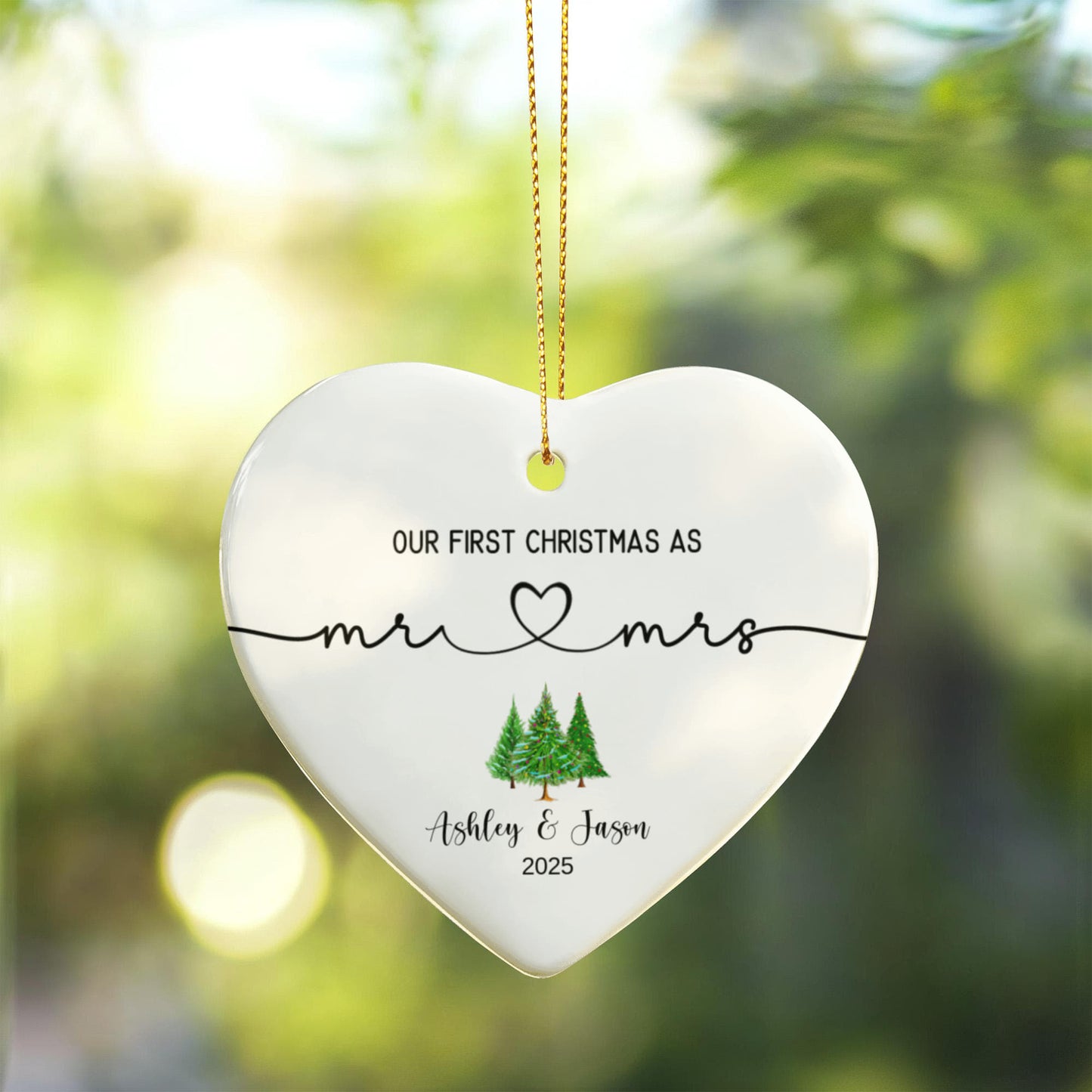 Ceramic Heart Ornament, First Christmas Ornament, Elegant Holiday Decor, Mr and Mrs Keepsake, Personalized Couple Ornament, New Year Gift
