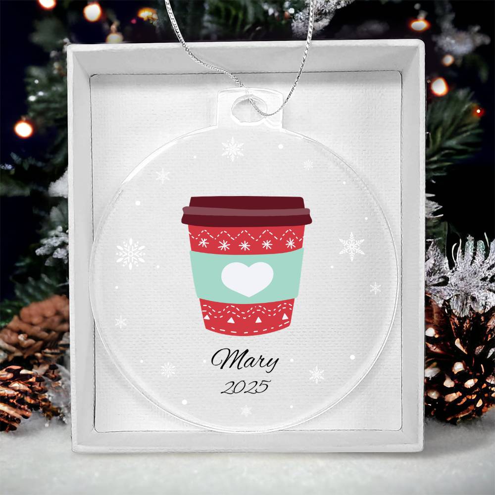 Coffee Cup Christmas Ornament Acrylic Ornament Plaque