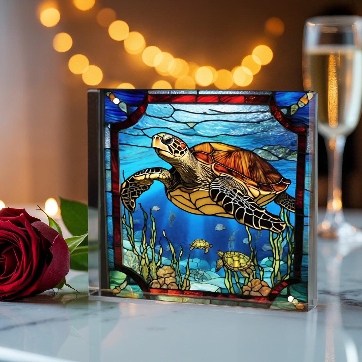 Sea Turtle Stained Glass Style Acrylic Decor