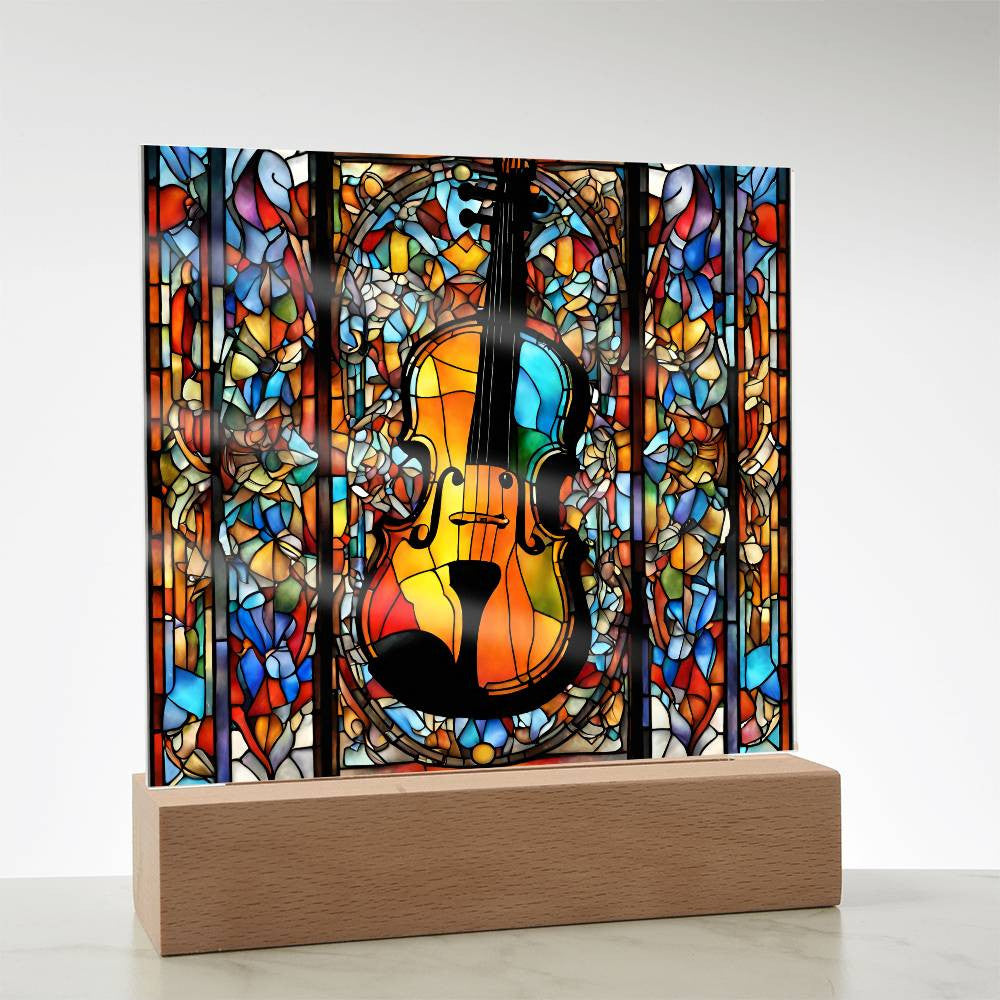 LED Musician Gift Faux Stained Glass Violin Perfect Birthday Present for Music Lovers
