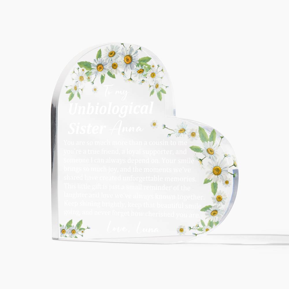 Unbiological Sister Acrylic Heart Plaque