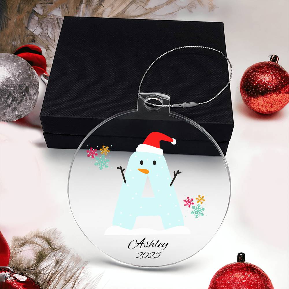 Snowman Initial and Name Ornament for Kids