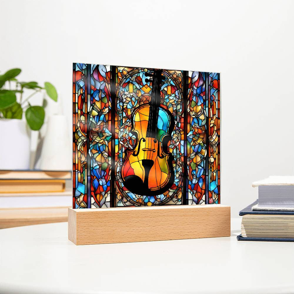 LED Musician Gift Faux Stained Glass Violin Perfect Birthday Present for Music Lovers