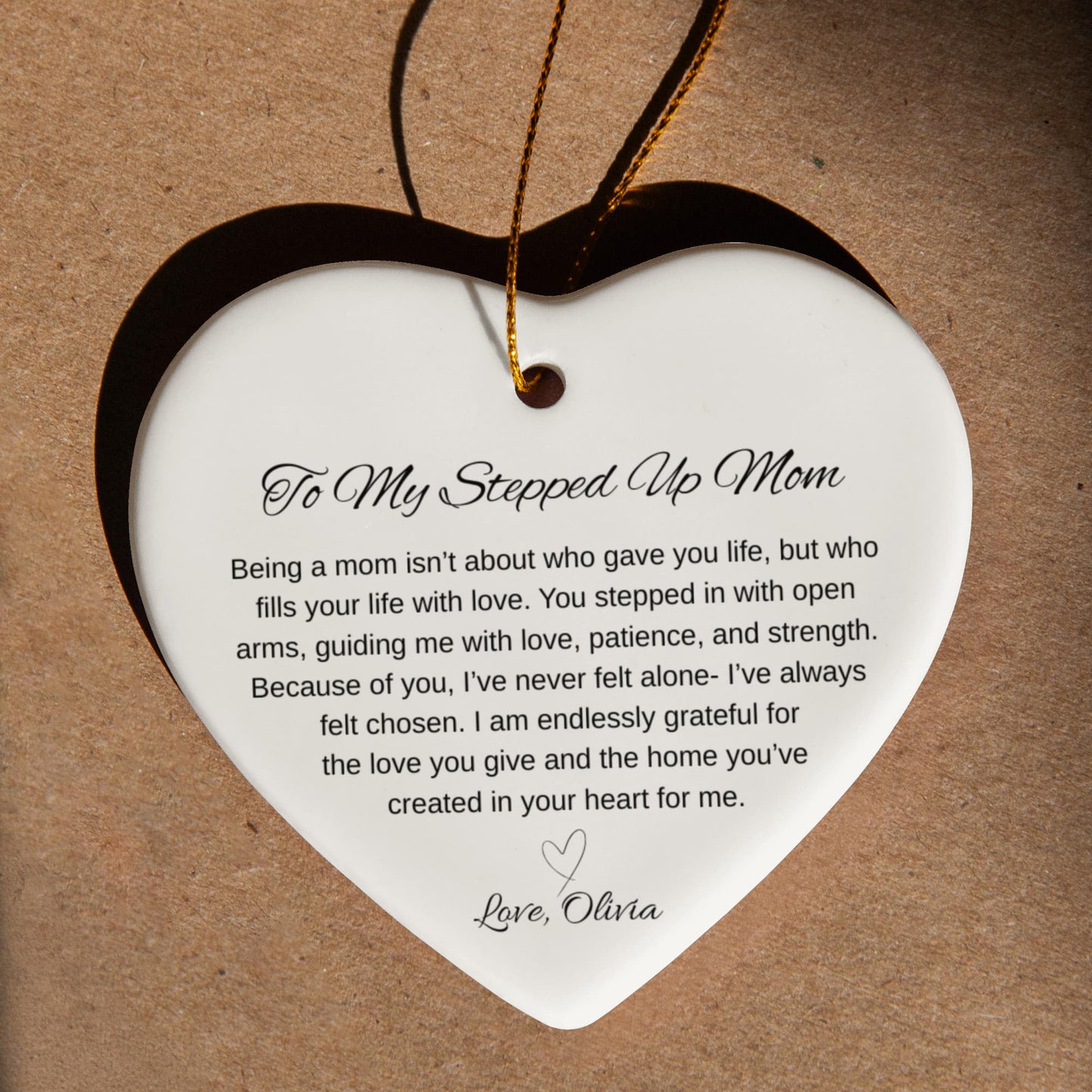 To My Stepped Up Mom Ceramic Heart Ornament