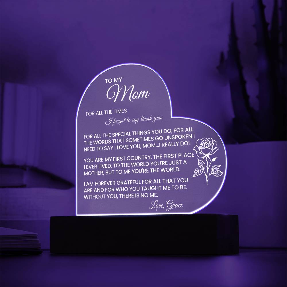 Mom Acrylic Heart Plaque Gift