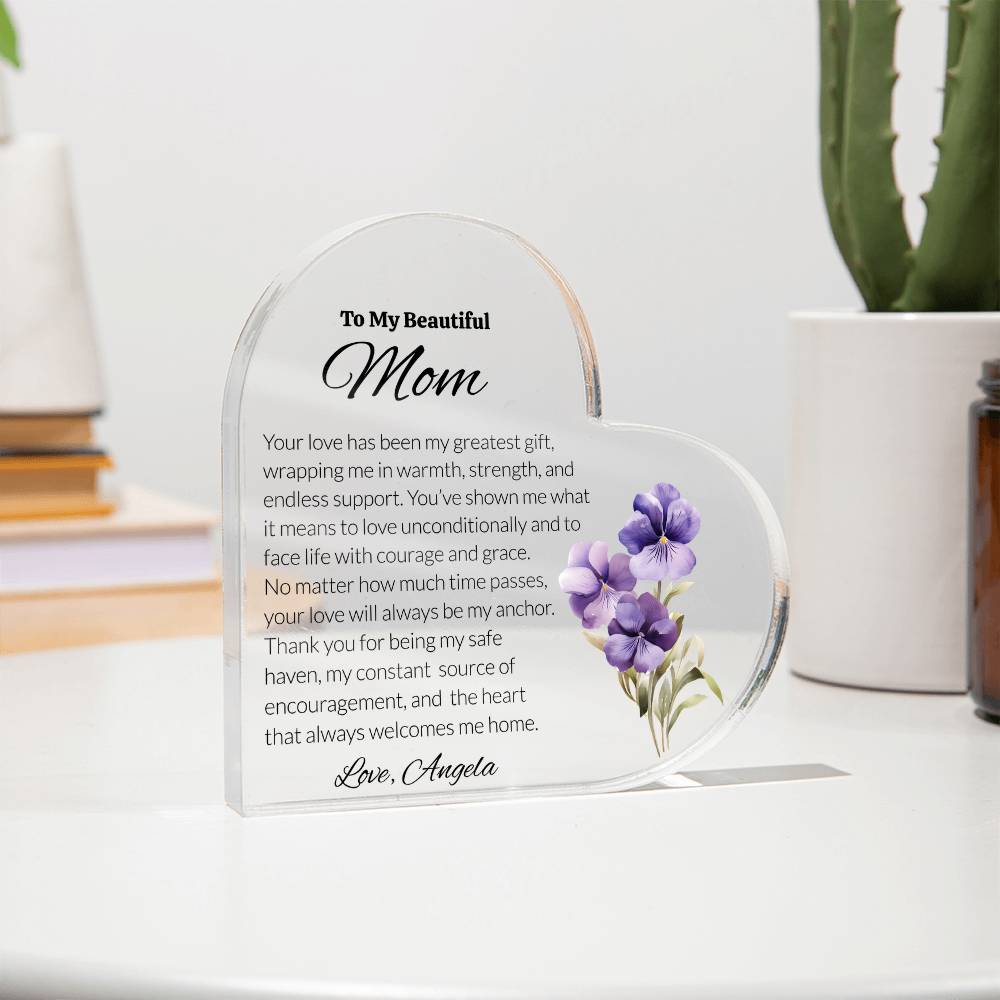 Mom Acrylic Heart Plaque with Personalized Birthflower