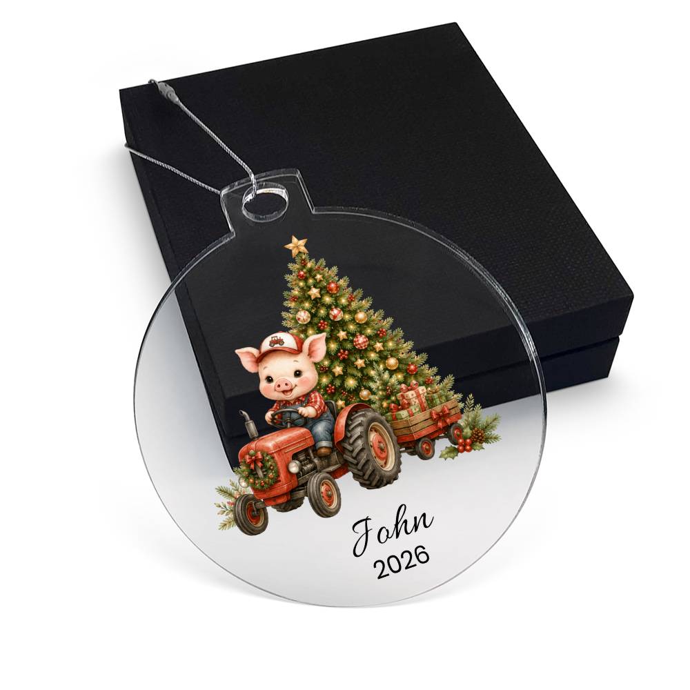 Personalized Farm Animal Tractor Christmas Ornament