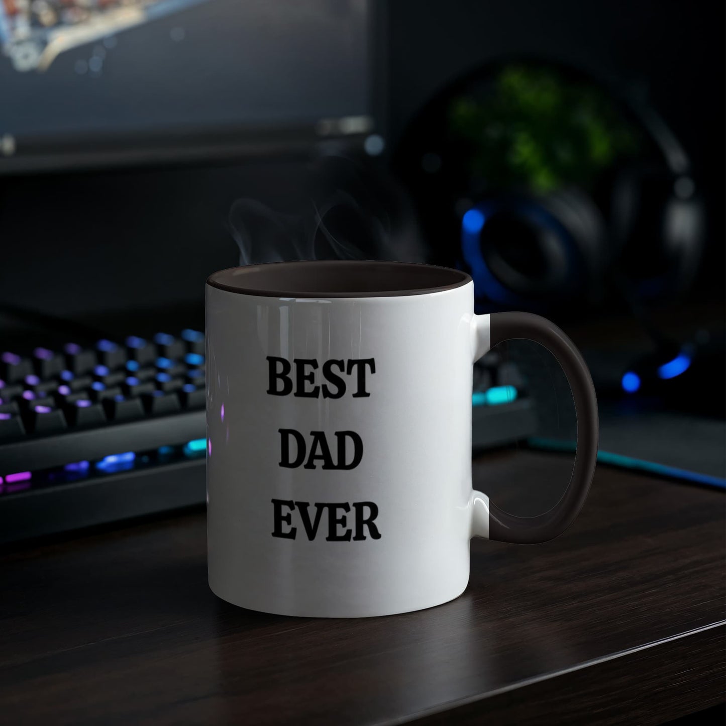 Personalized Dad Photo Mug, Best Dad Ever Coffee Cup, Father's Day Gift, Custom Photo Mug for Dad, Two-Tone Ceramic Mug