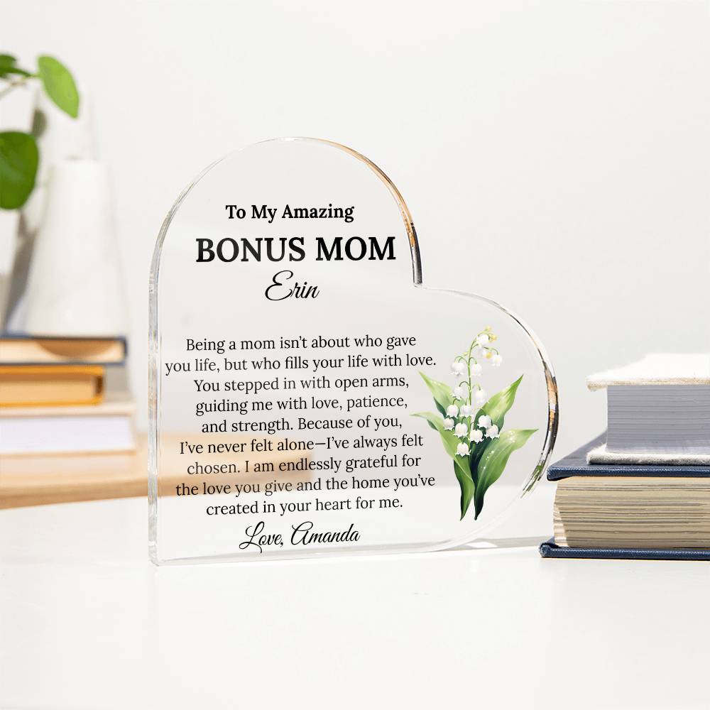 Personalized Bonus Mom Heart Plaque