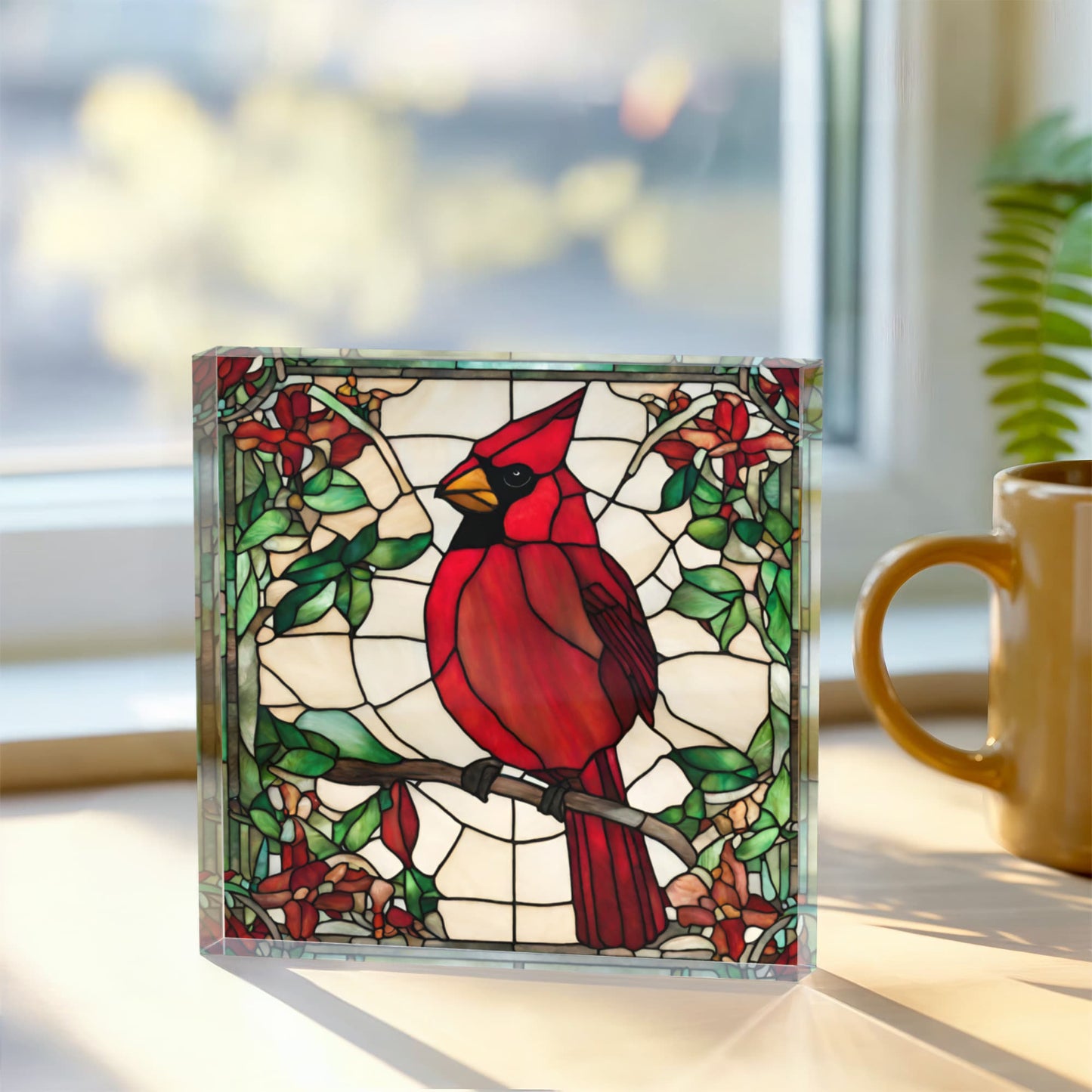 Cardinal Bird Printed Acrylic Block Home Desk Decor