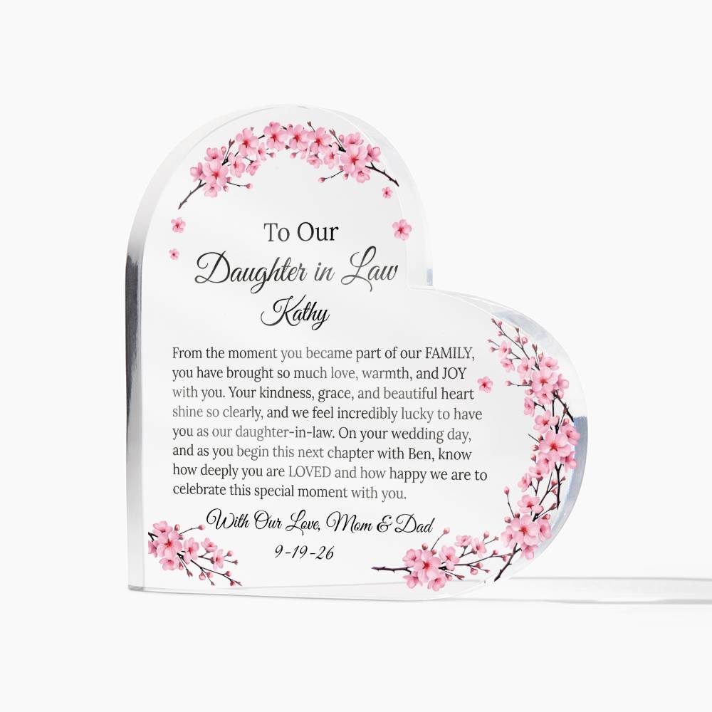 Personalized Heart Acrylic Plaque Gift for Daughter-In-Law