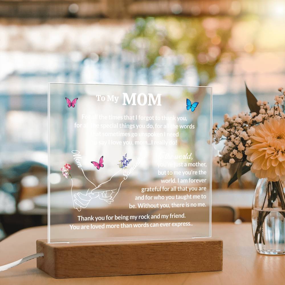 Personalized Mom and Daughter Birthflower Led Lighted Plaque Gift