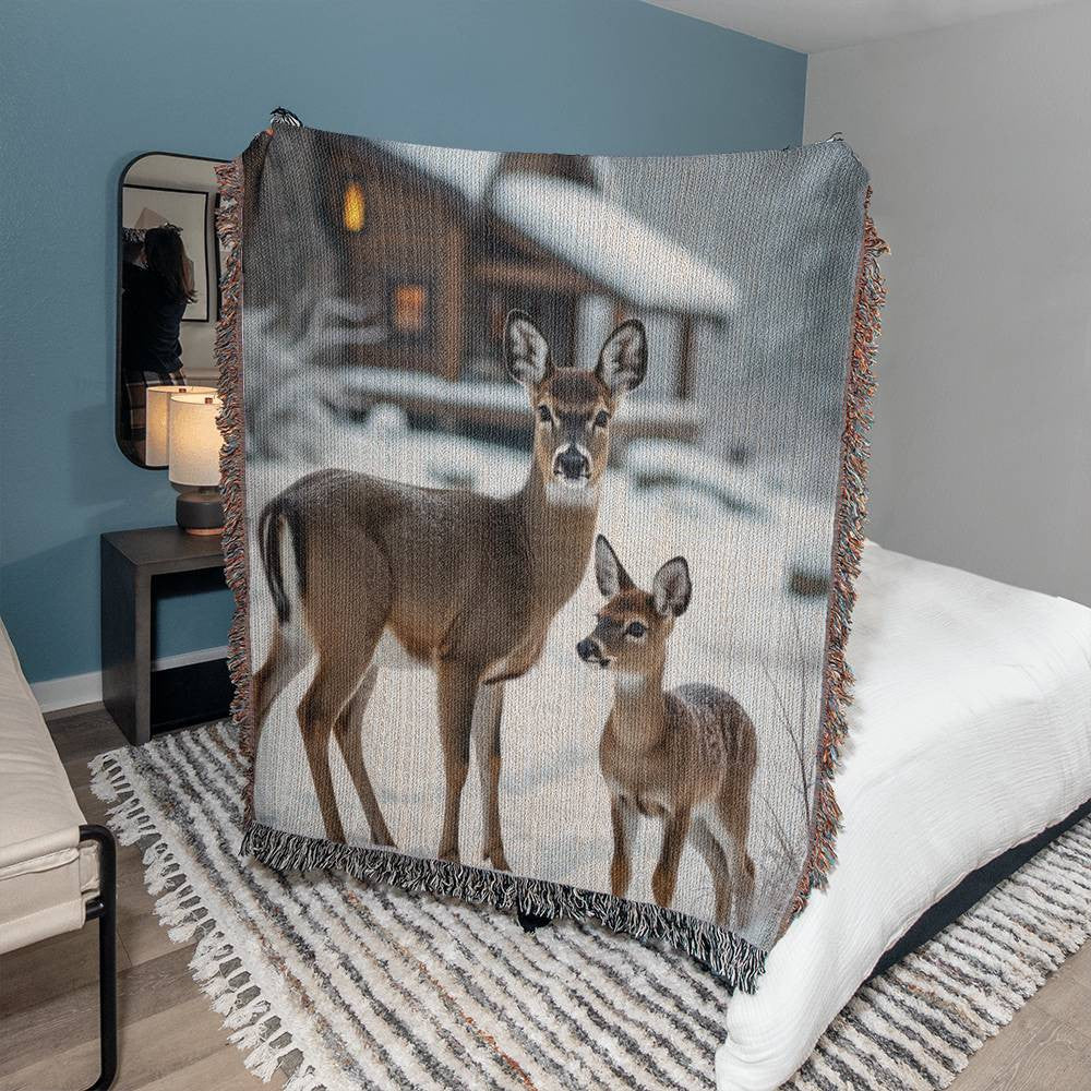 Deer and Fawn Woven Blanket