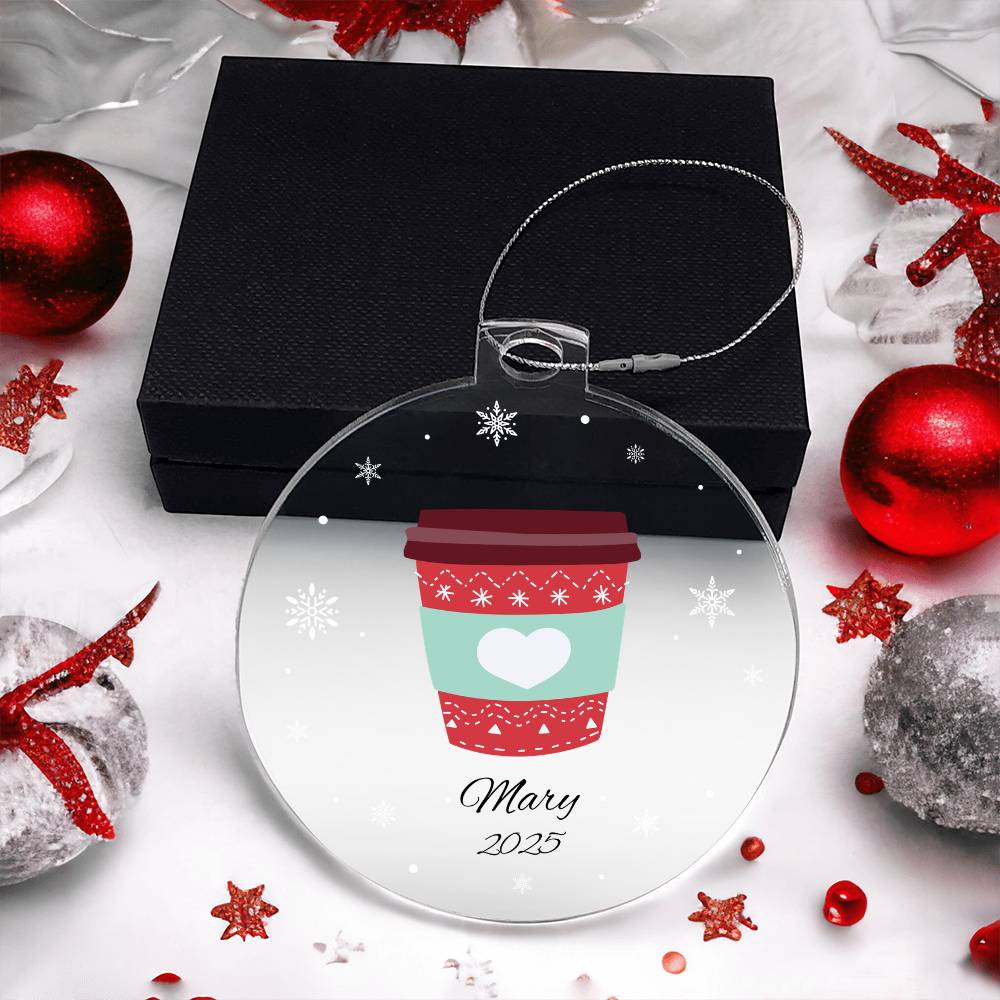 Coffee Cup Christmas Ornament Acrylic Ornament Plaque