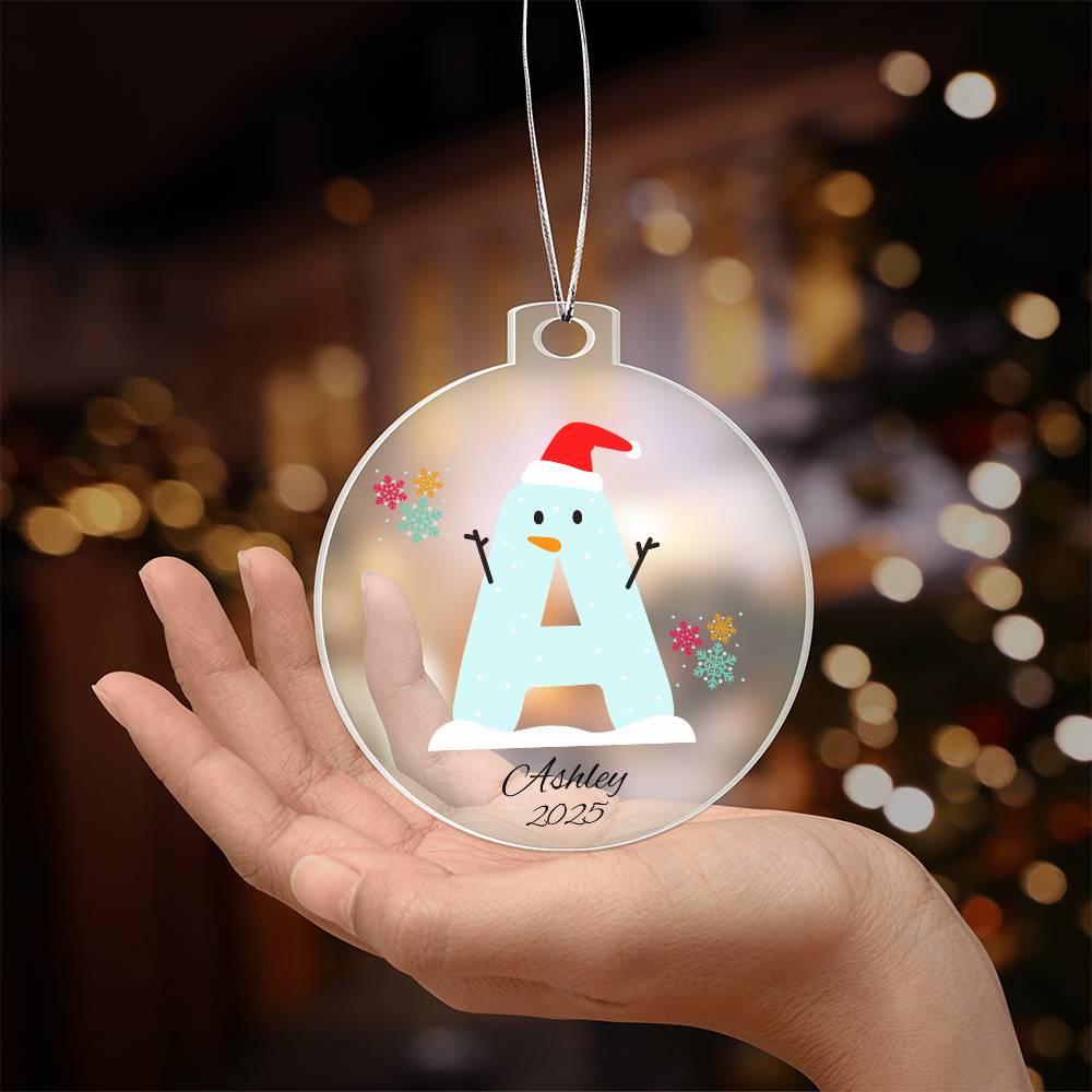 Snowman Initial and Name Ornament for Kids