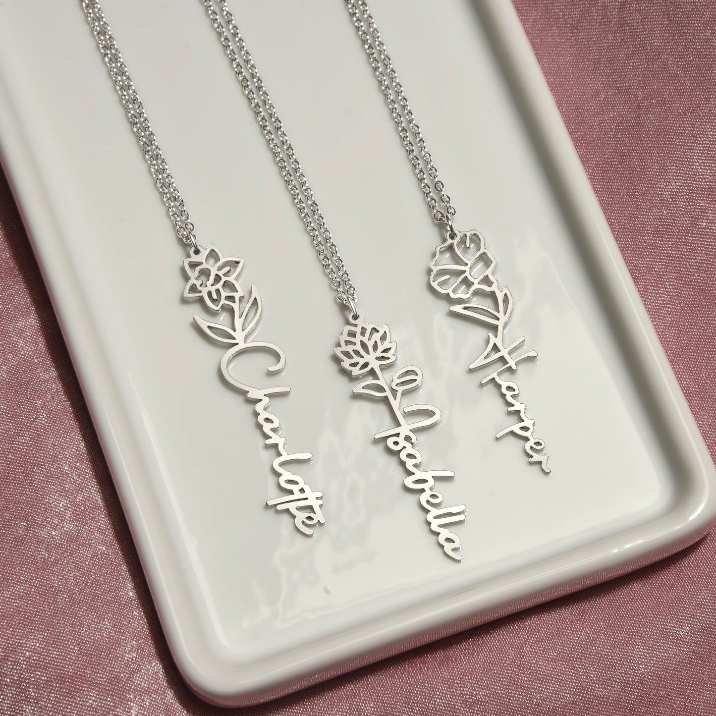 Libra Zodiac Birth Flower Name Necklace