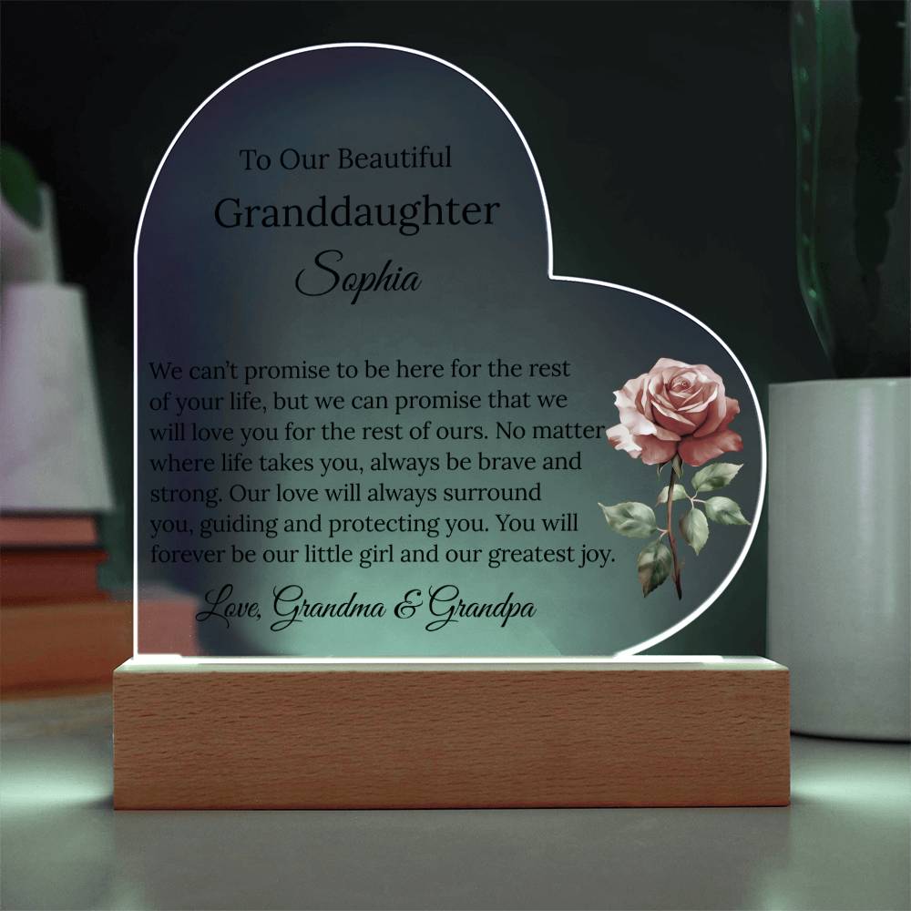 Granddaughter Acrylic Heart Plaque with personalized birth flower