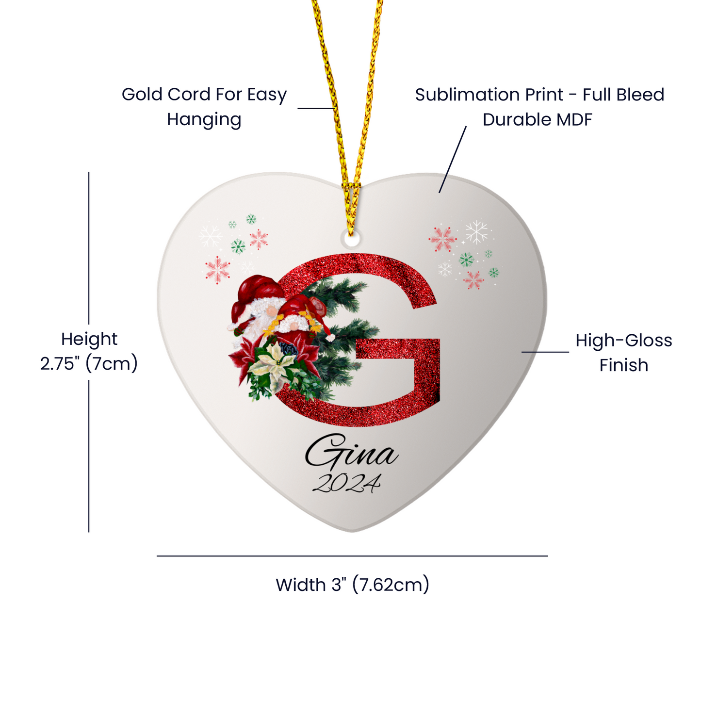 Initial Name Letter Heart Ornament