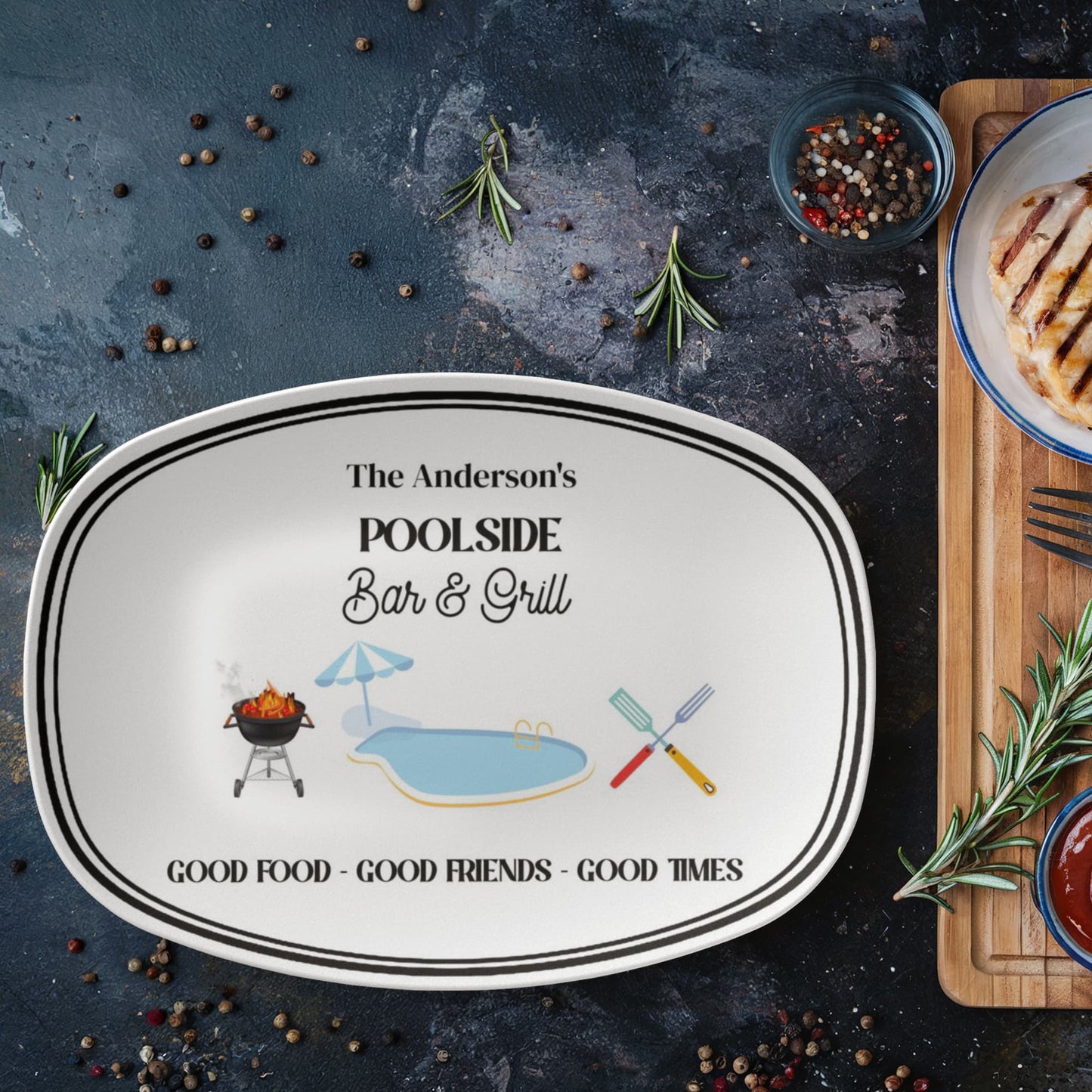 Personalized Poolside Bar and Grill BBQ Platter