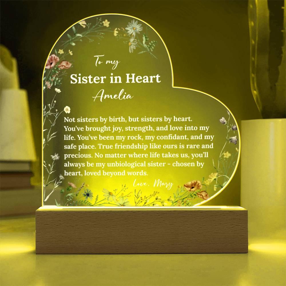Sister in Heart Acrylic Heart Plaque