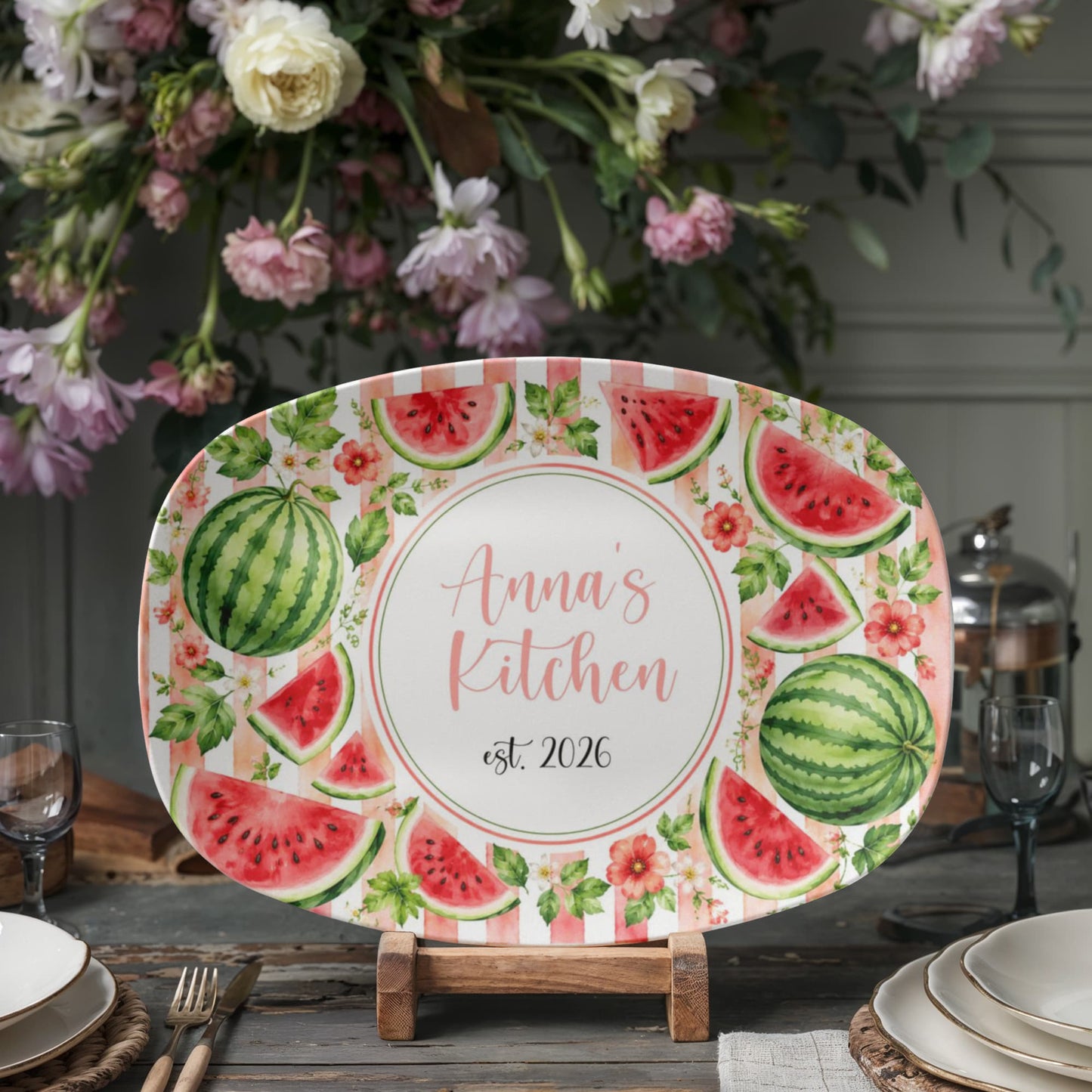 Personalized Watermelon Serving Tray, Custom Name Kitchen Decor, Summer Fruit Platter Gift for Her, Housewarming Party