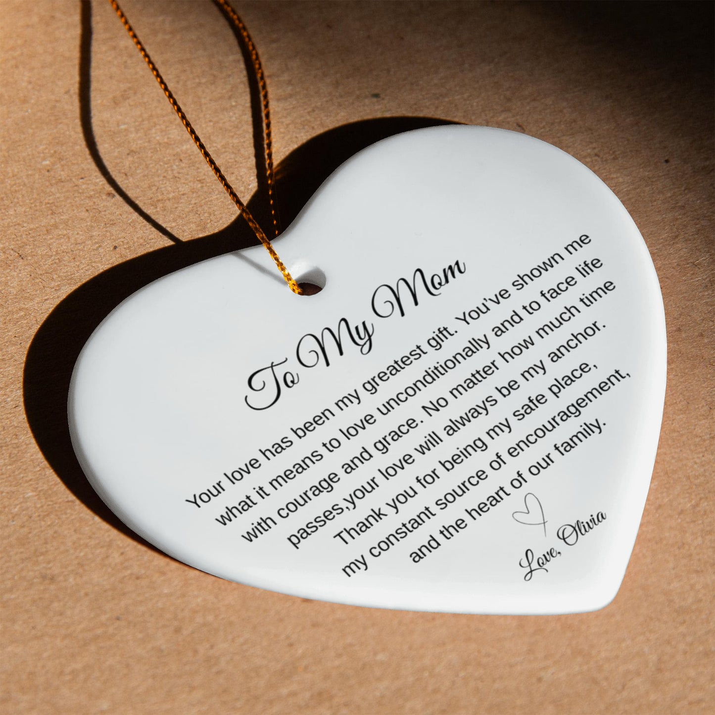 To My Mom Ceramic Heart Ornament